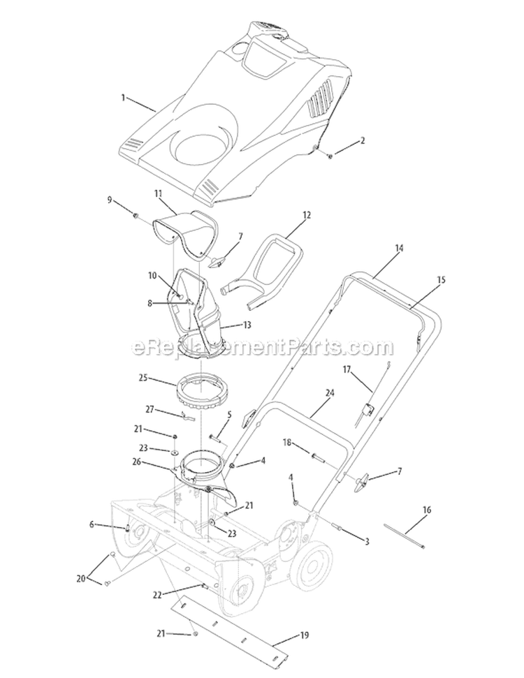 General Assembly Diagram and Parts List for 31A-2M1A752 2008 Yard Machines Snow Blower